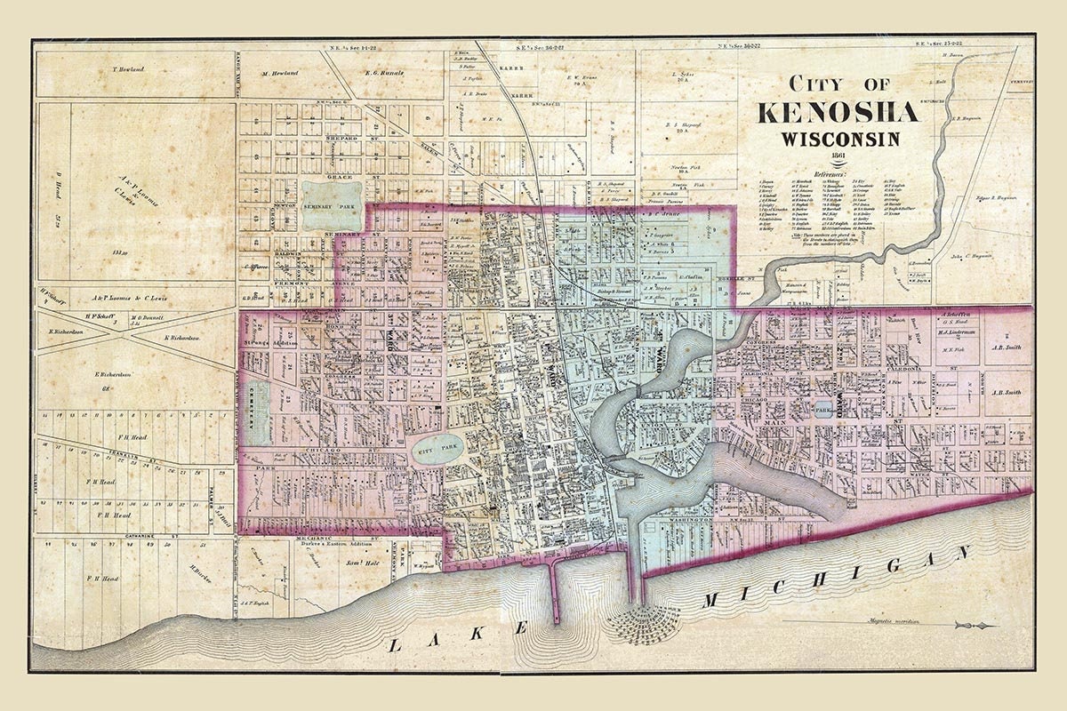 1861 Map of Kenosha Wisconsin