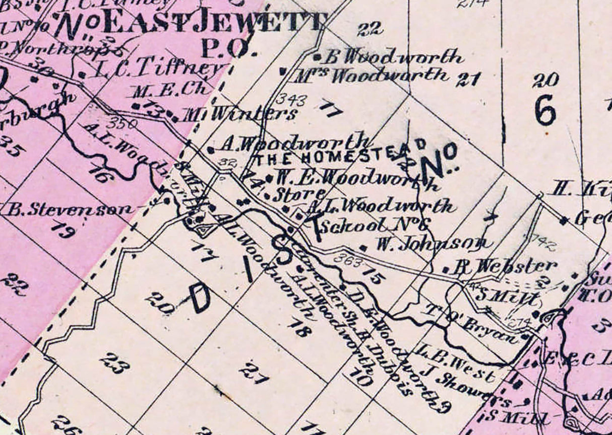 1867 Town Map of Jewett and Hunter Greene County New York