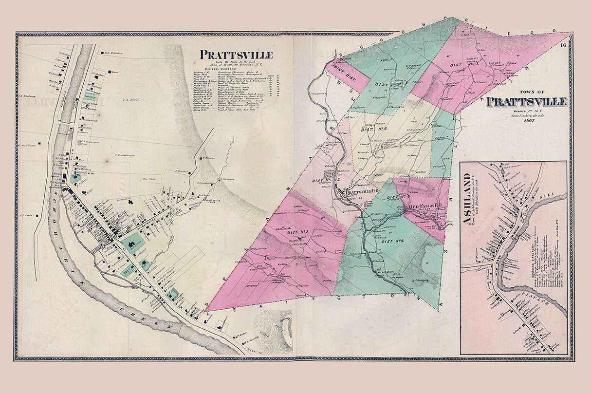 1867 Town Map of Prattsville Greene County New York