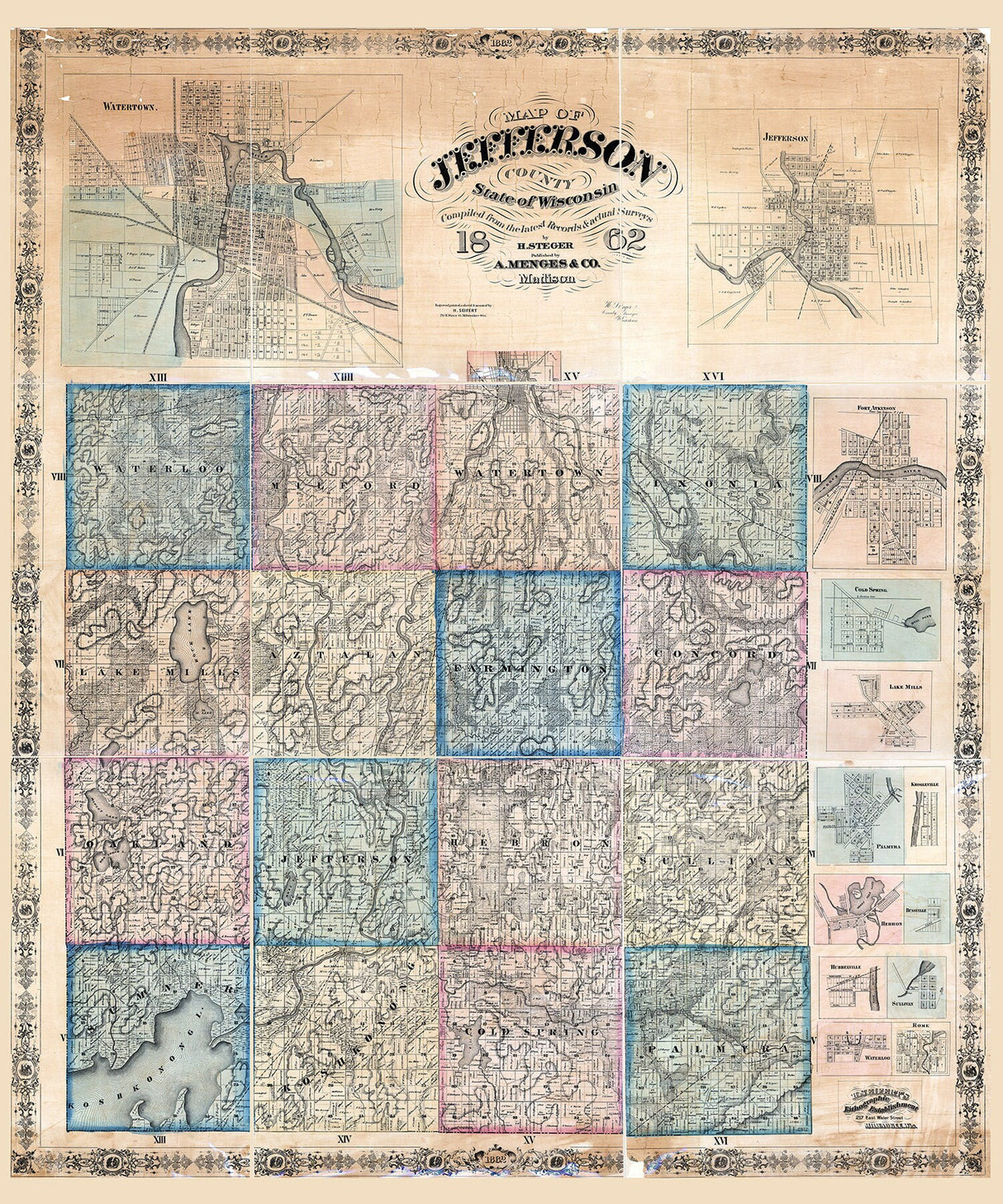 1862 Farm Line Map of Jefferson County Wisconsin