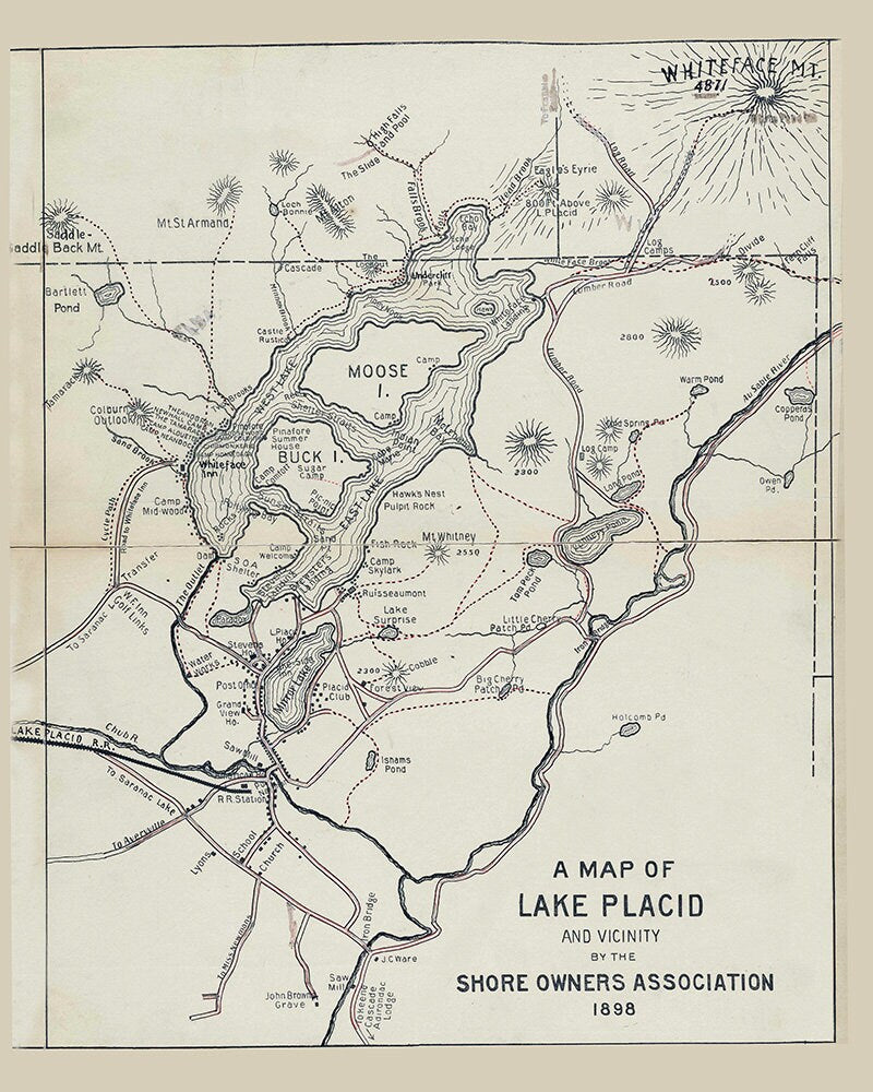 1898 Map of Lake Placid Essex County New York