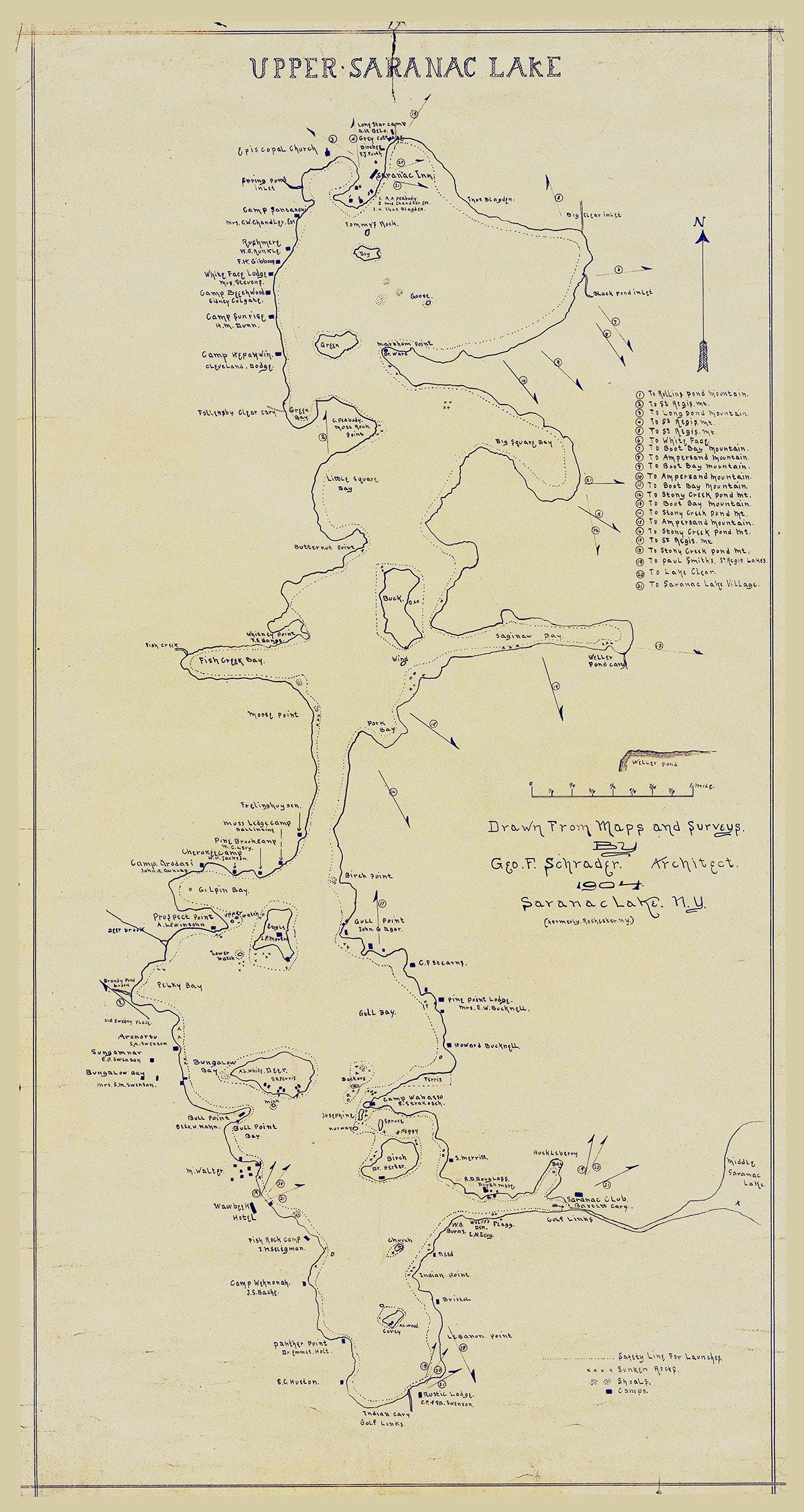 1904 Map of Upper Saranac Lake Franklin County New York