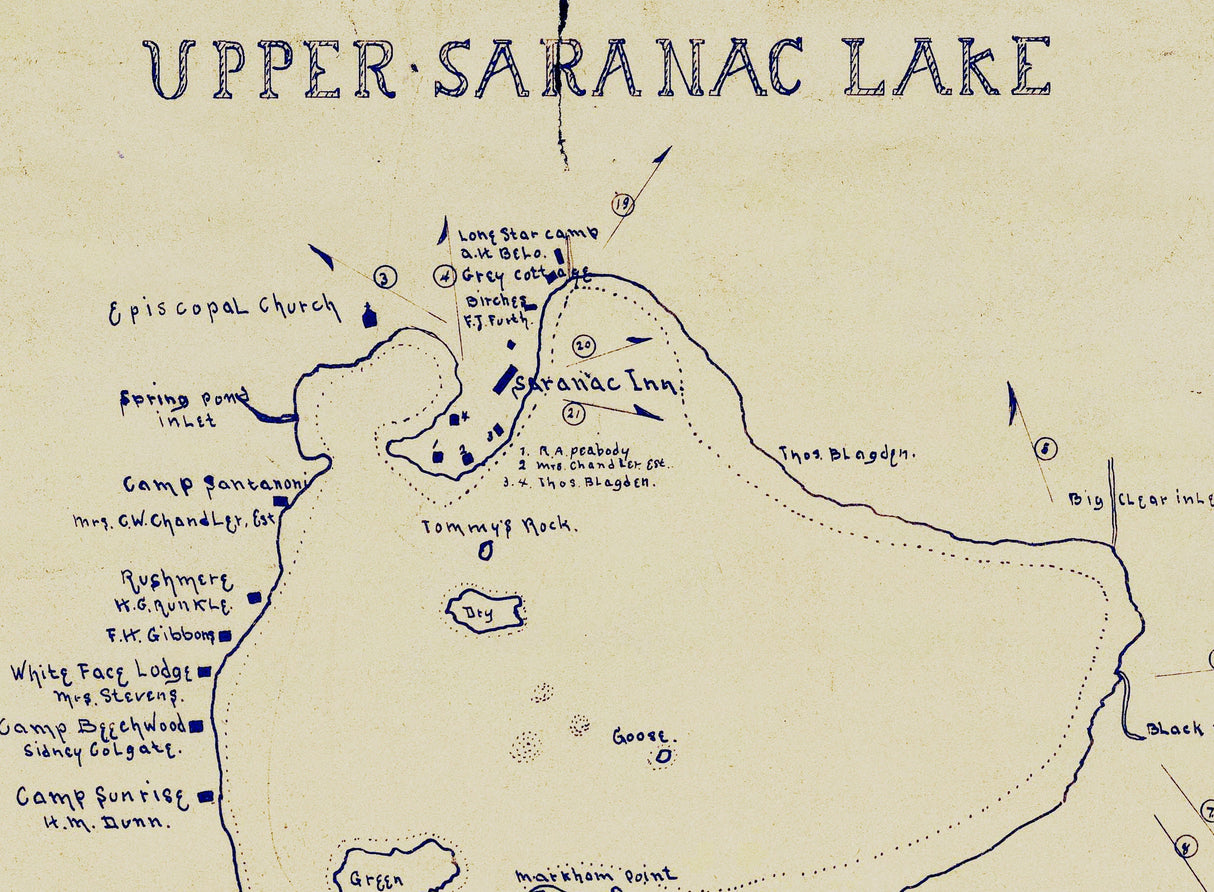 1904 Map of Upper Saranac Lake Franklin County New York