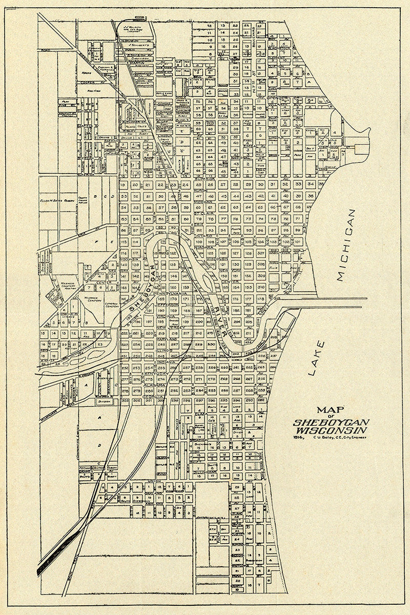 1914 Town Map of Sheboygan Wisconsin