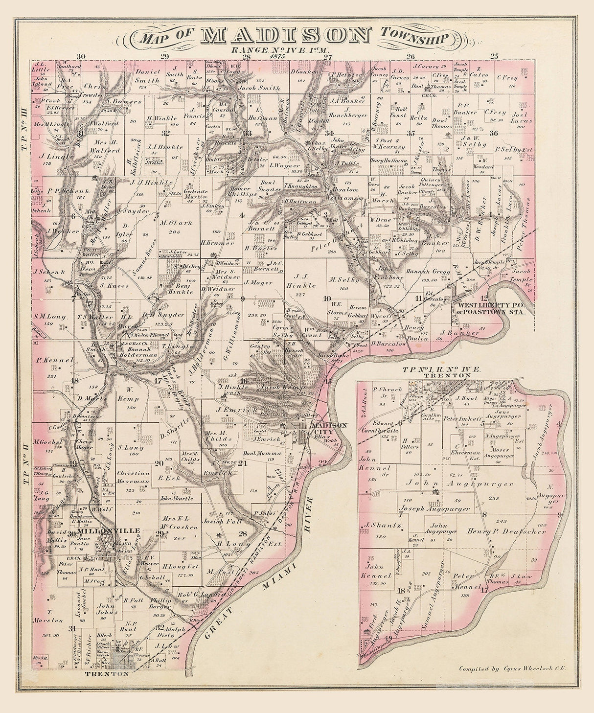 1875 Map of Madison Township Butler County Ohio