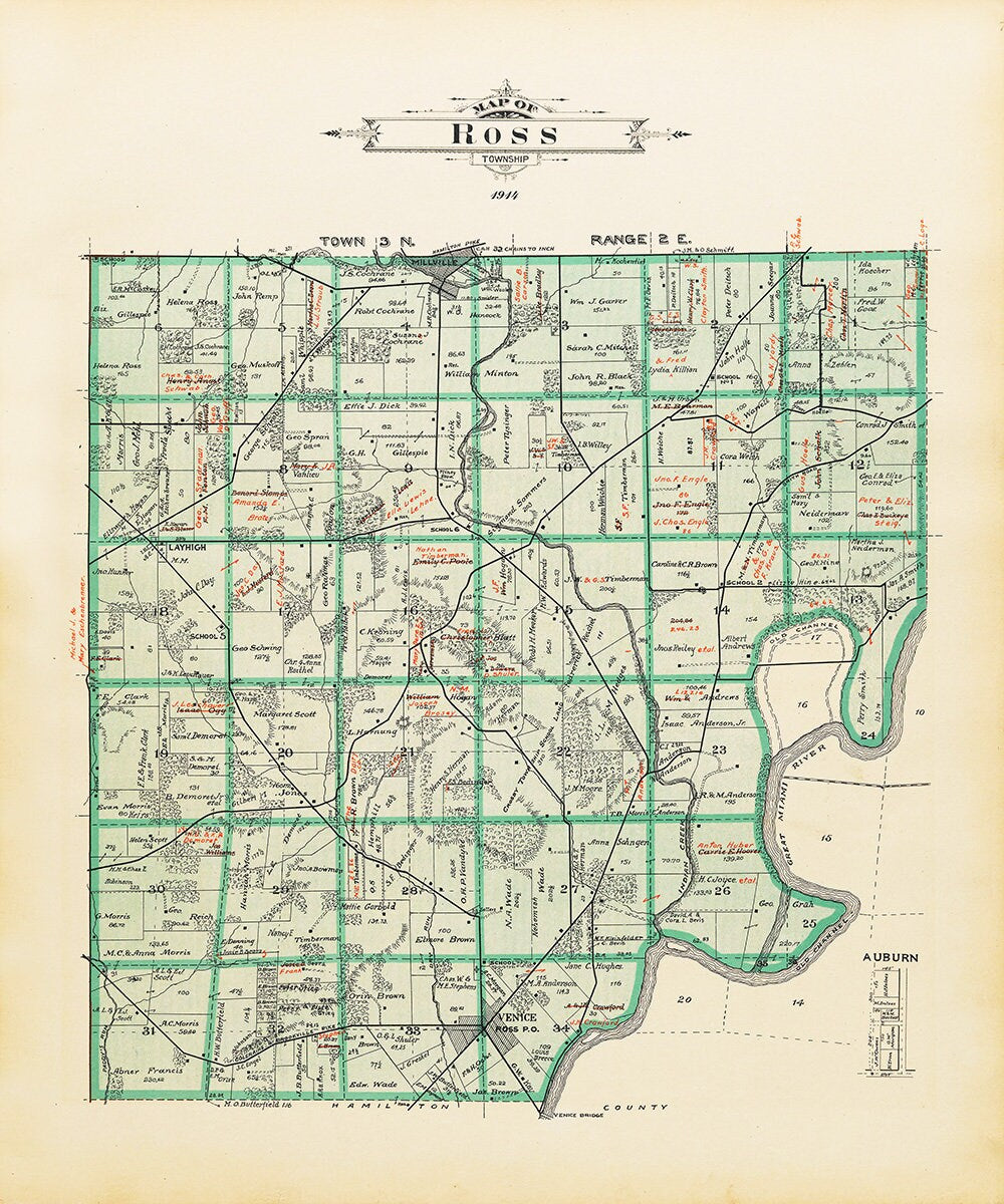 1914 Map of Ross Township Butler County Ohio