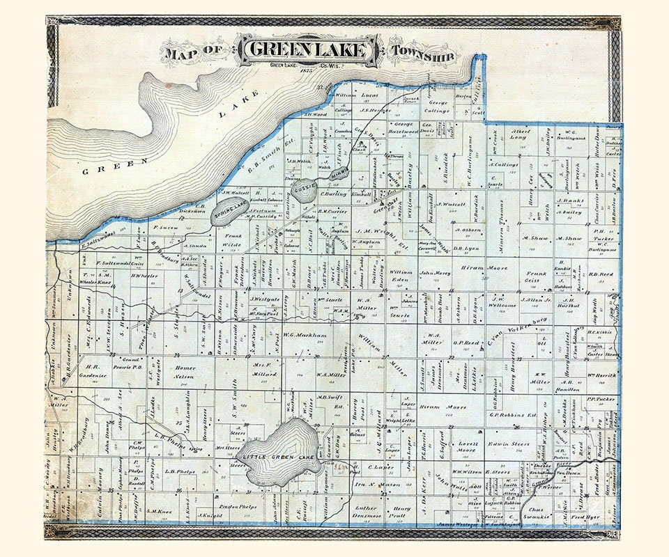 1875 Map of Green Lake Township Green Lake County Wisconsin