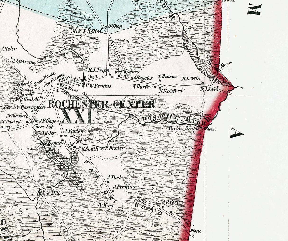 1856 Town Map of Rochester Plymouth County Massachusetts