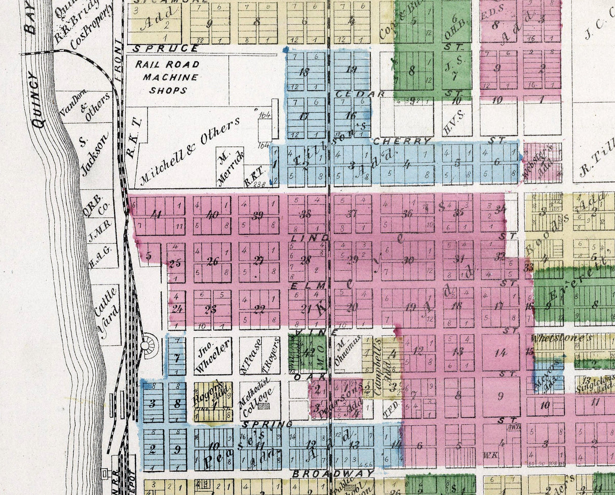 1872 Town Map of Quincy Adams County Illinois