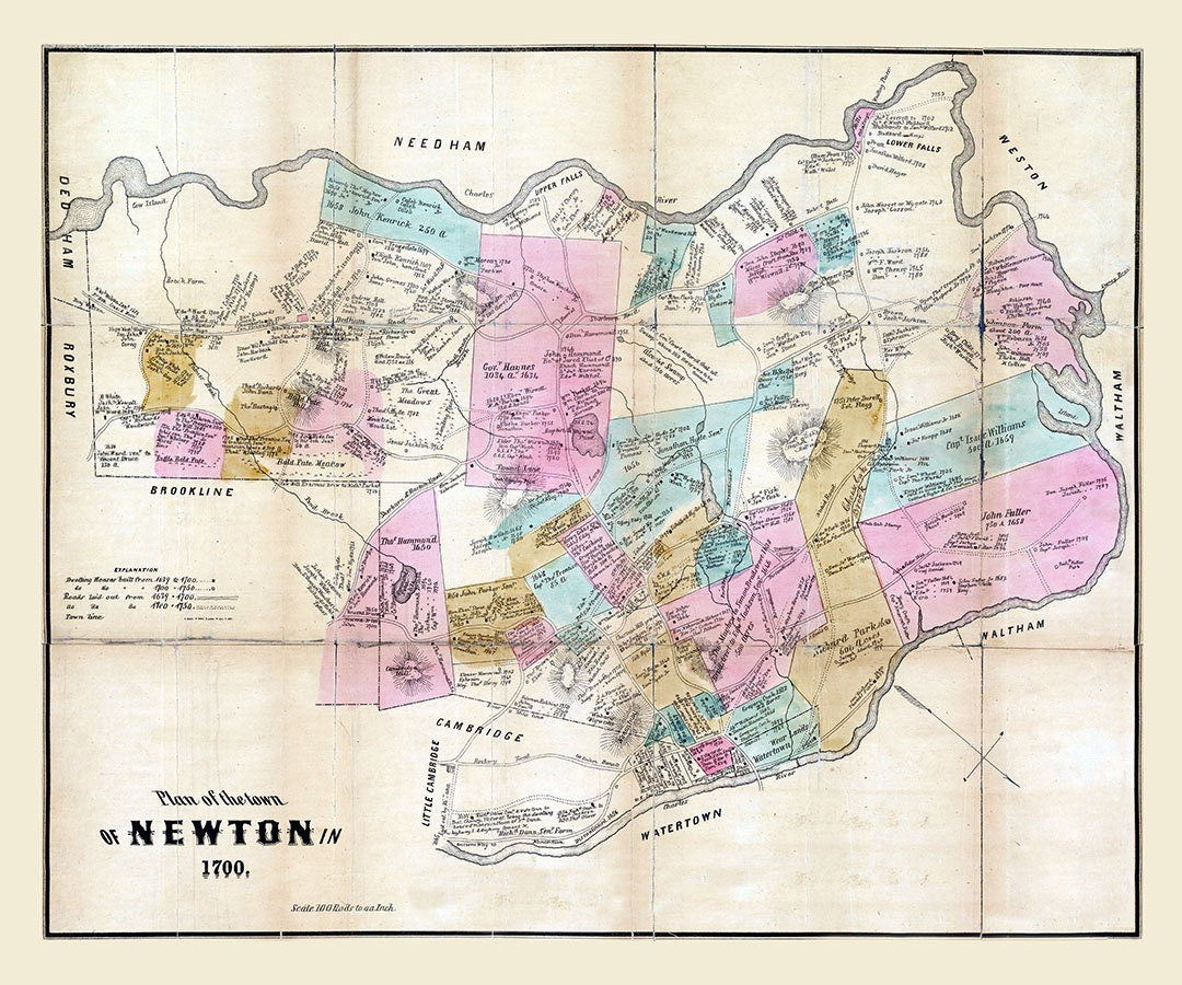 1700 Map of the town of Newton Massachusetts