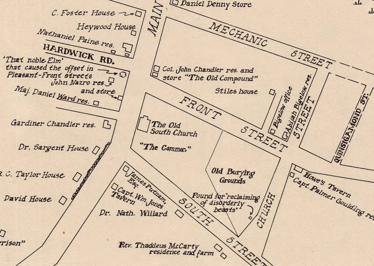 1776 Town Map of Worcester Massachusetts