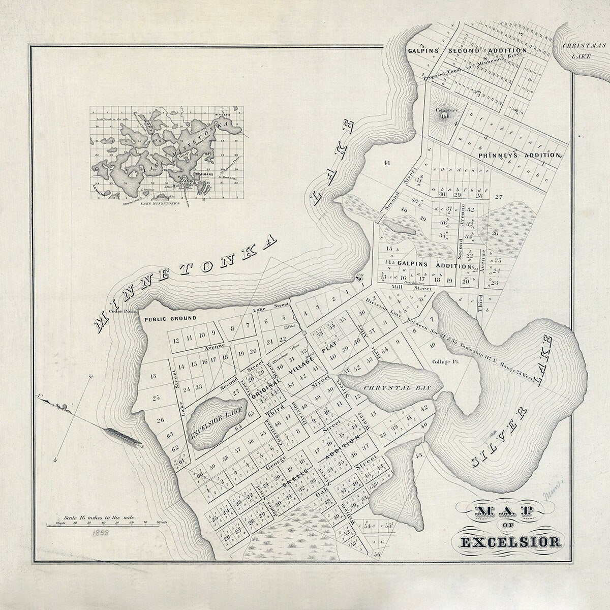 1858 Map of Excelsior Hennepin County Minnesota