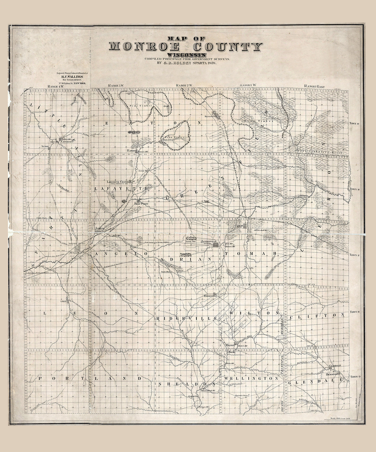 1858 Map of Monroe County Wisconsin