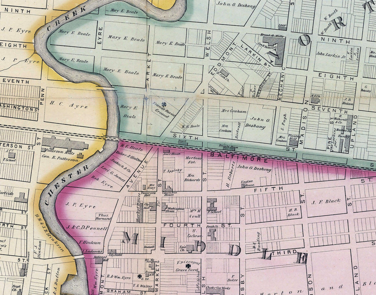 1875 Map of Chester Delaware County Pennsylvania