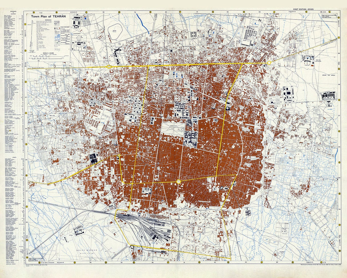 1952 Town Map of Tehran Iran