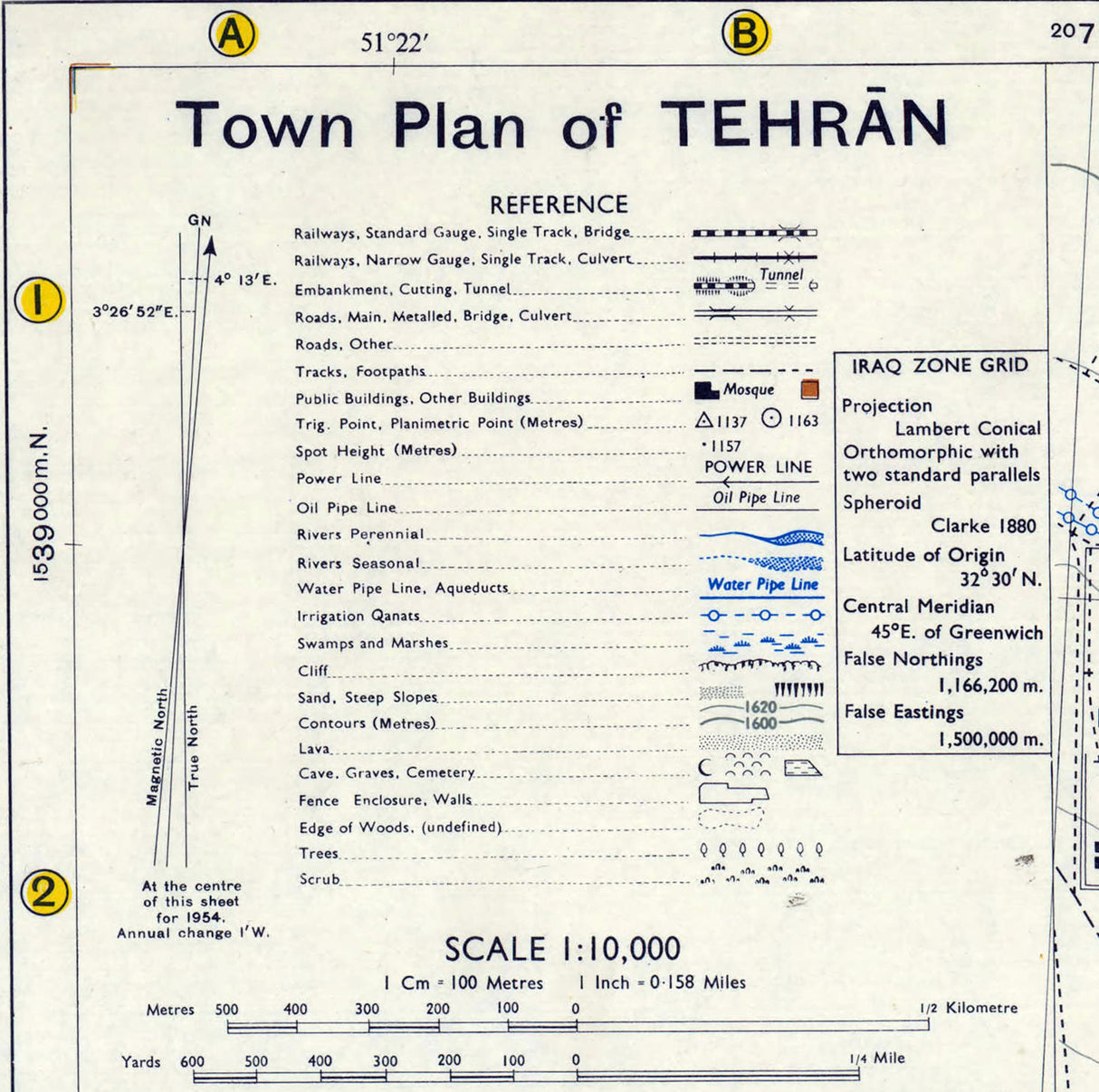 1952 Town Map of Tehran Iran