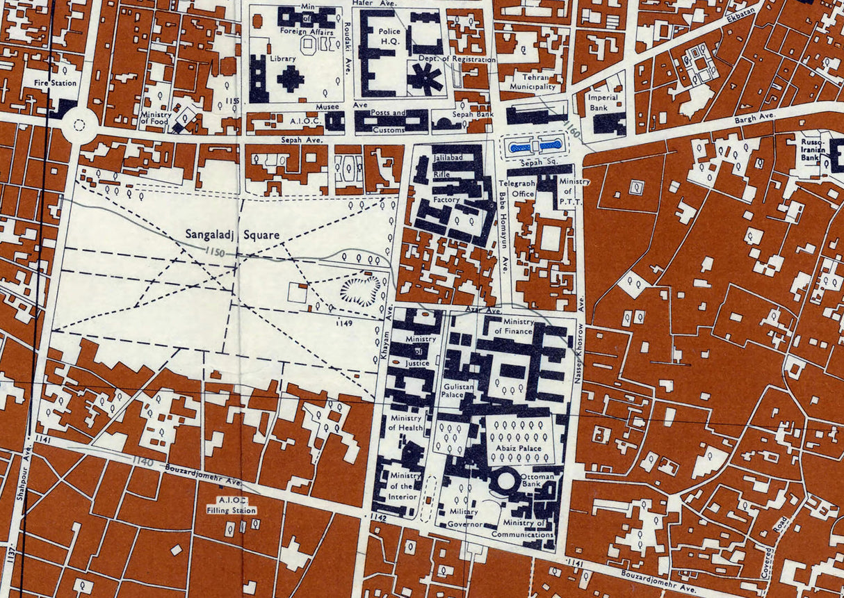 1952 Town Map of Tehran Iran