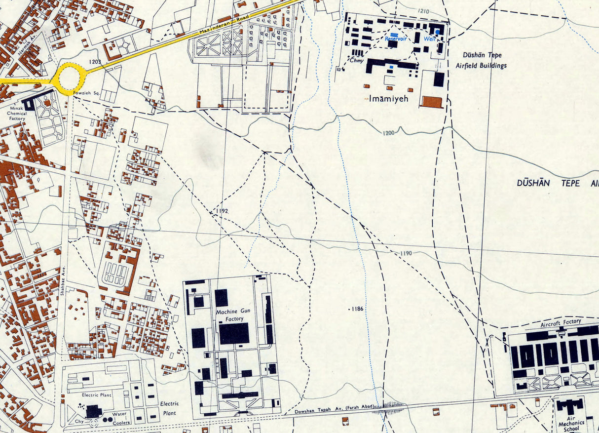 1952 Town Map of Tehran Iran