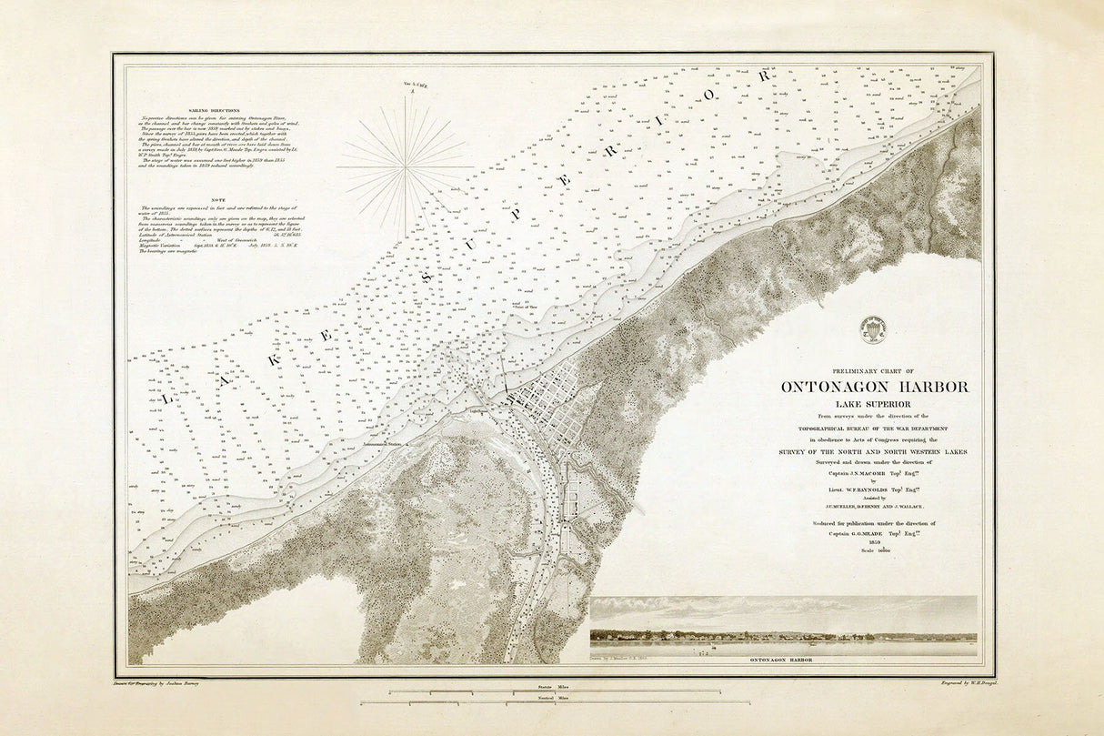 1859 Nautical Map of Ontonagon Harbor Lake Superior