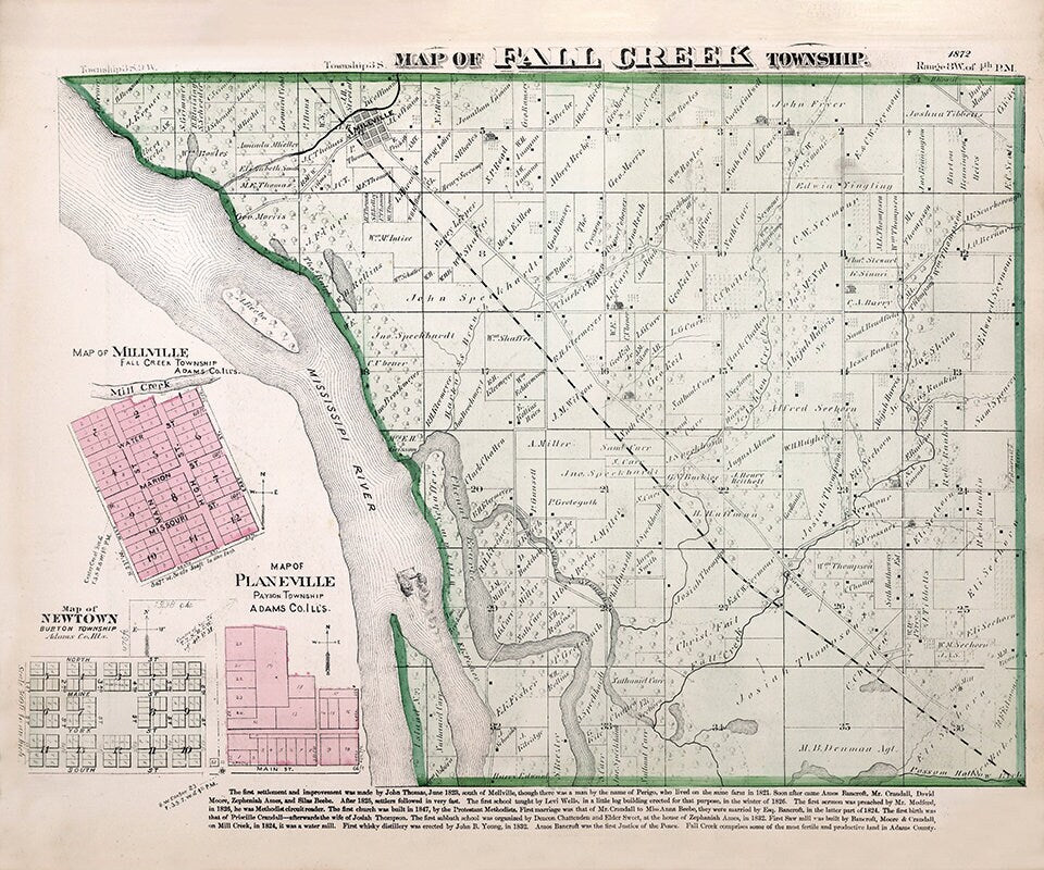1872 Map of Fall Creek Township Adams County Illinois