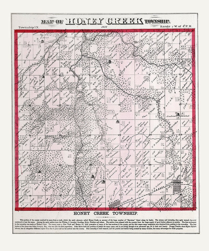 1872 Map of Honey Creek Township Adams County Illinois