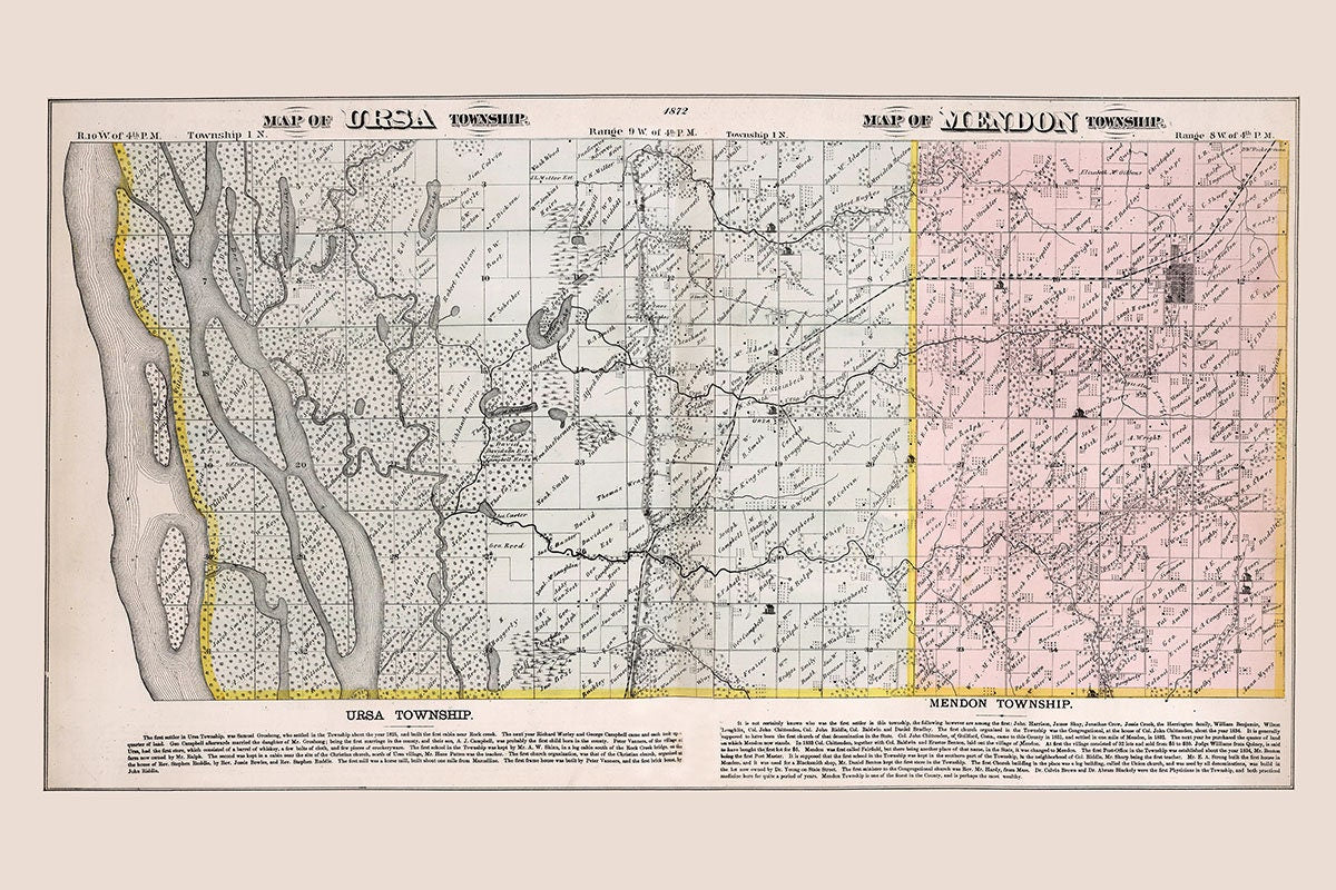 1872 Map of Ursa and Mendon Township Adams County Illinois