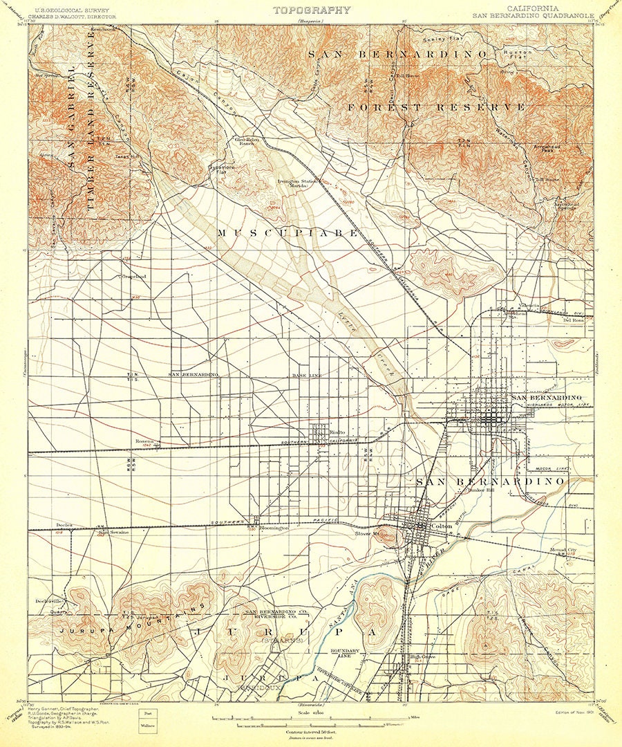 1901 Topo Map of San Bernardino California