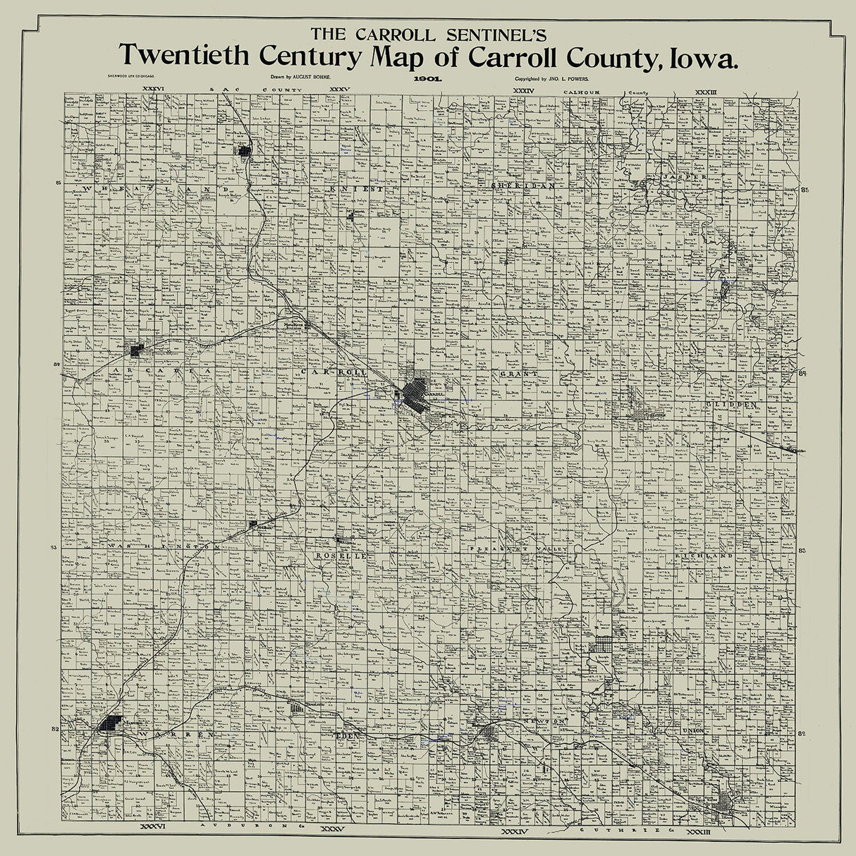 1901 Map of Carroll County Iowa