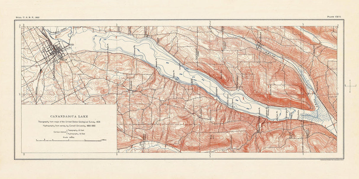 1903 Map of Canandalgua Lake New York Ontario and Yates County