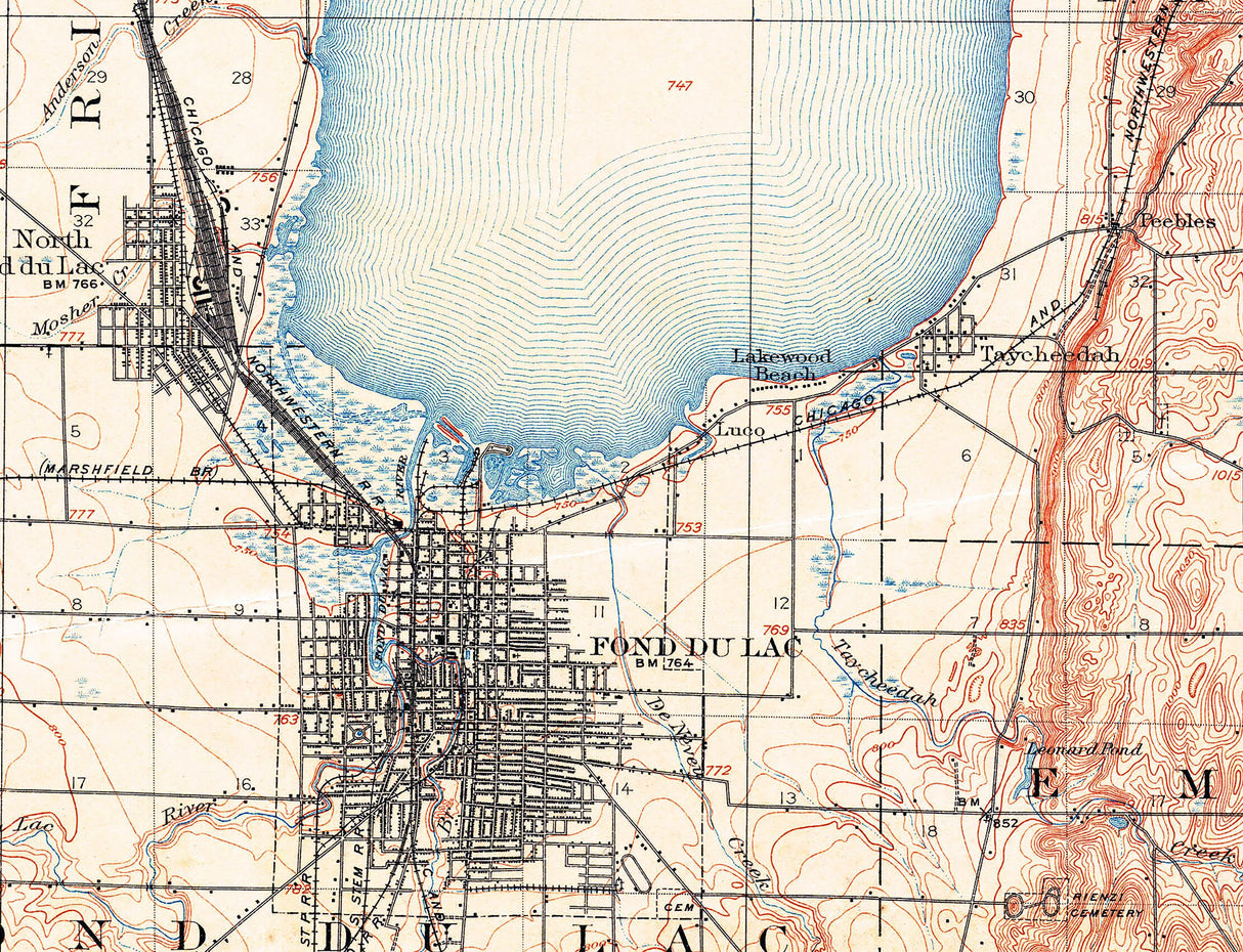 1911 Map of Lake Winnebago Wisconsin