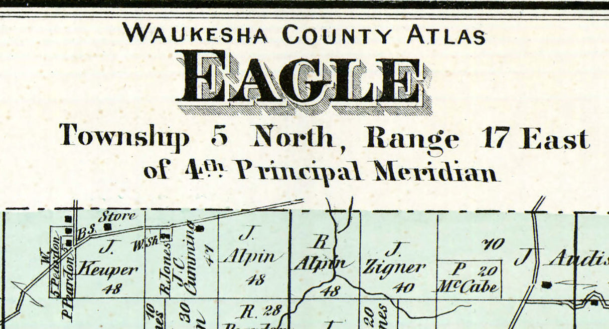 1873 Map of Eagle Township Waukesha County Wisconsin