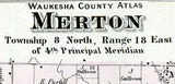 1873 Map of Merton Township Waukesha County Wisconsin