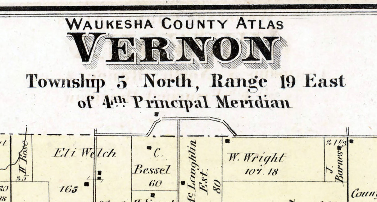 1873 Map of Mukwonago and Vernon Township Waukesha County Wisconsin