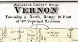 1873 Map of Mukwonago and Vernon Township Waukesha County Wisconsin