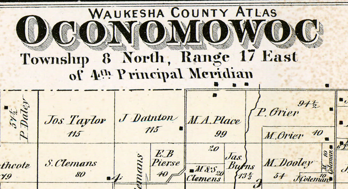 1873 Map of Oconomowoc Township Waukesha County Wisconsin