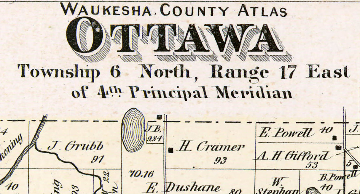 1873 Map of Ottawa Township Waukesha County Wisconsin