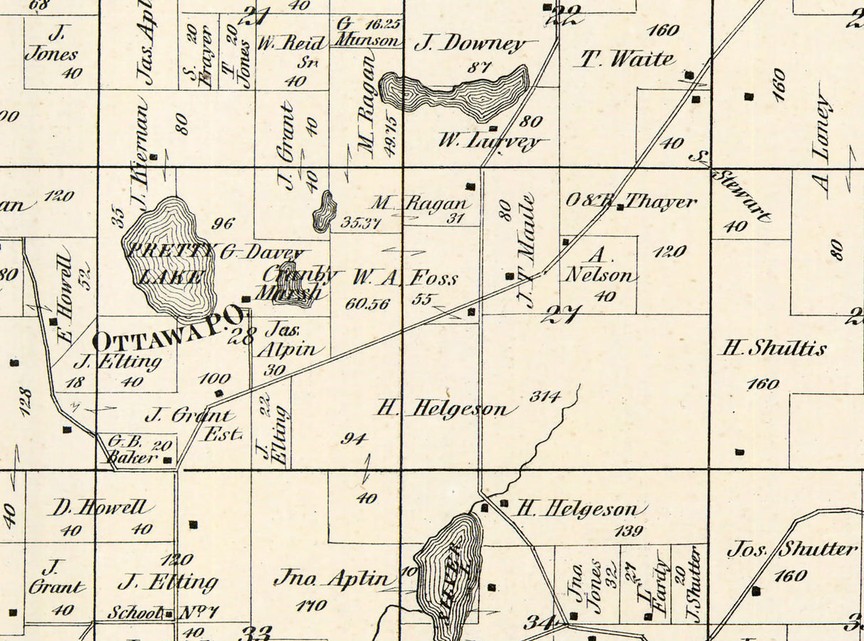 1873 Map of Ottawa Township Waukesha County Wisconsin