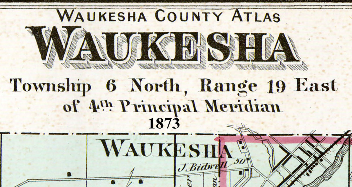 1873 Map of Waukesha Township Waukesha County Wisconsin