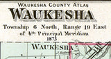 1873 Map of Waukesha Township Waukesha County Wisconsin