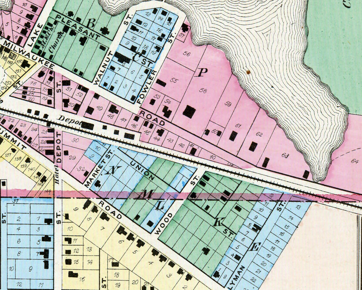 1873 Town Map of Oconomowoc Waukesha County Wisconsin