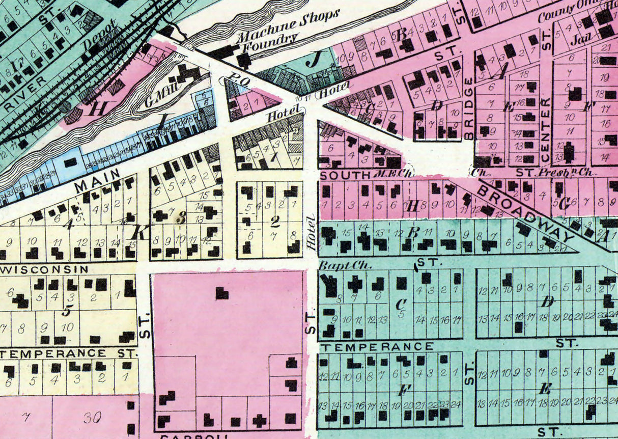 1873 Town Map of Waukesha Waukesha County Wisconsin
