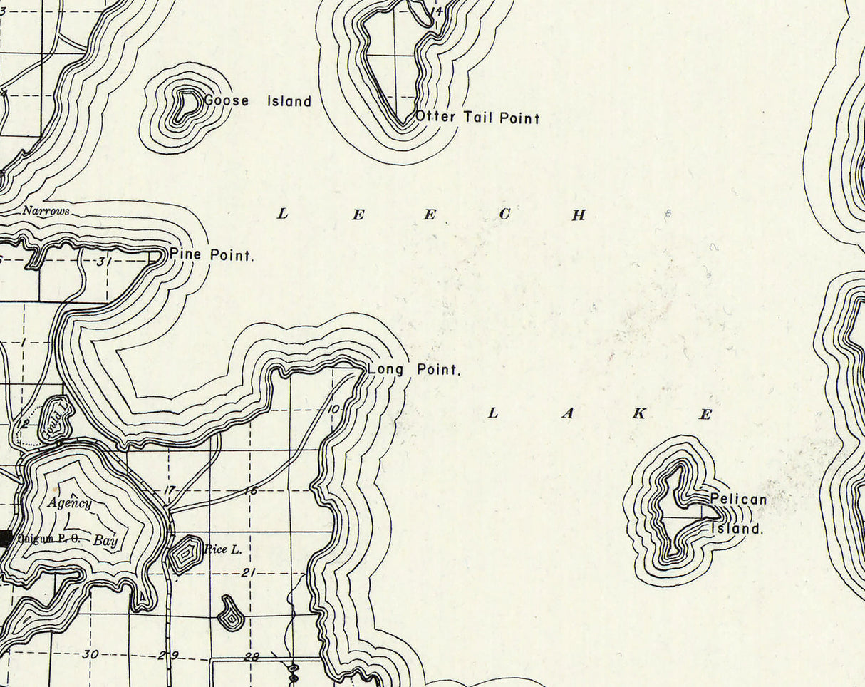 1937 Map of Leech Lake Chippewa Winnibigoshish Cass Lake Minnesota