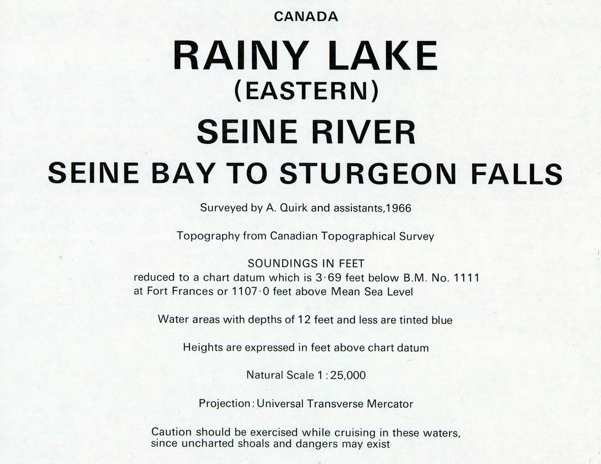 1968 Nautical Map of Rainy Lake Eastern Seine River Seine Bay to Sturgeon Falls Ontario Canada