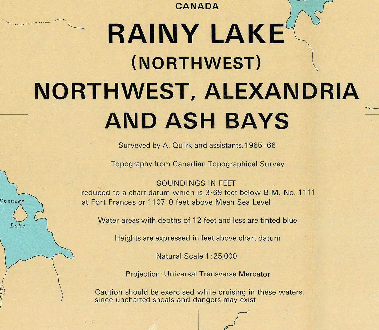 1968 Nautical Map of Rainy Lake Northwest Alexandria and Ash Bays Ontario Canada