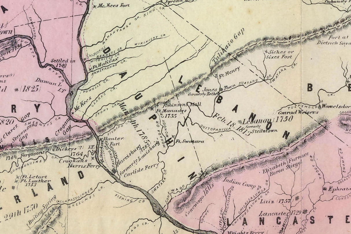 1792 Map of Indian Territory Changes and Names of Pennsylvania