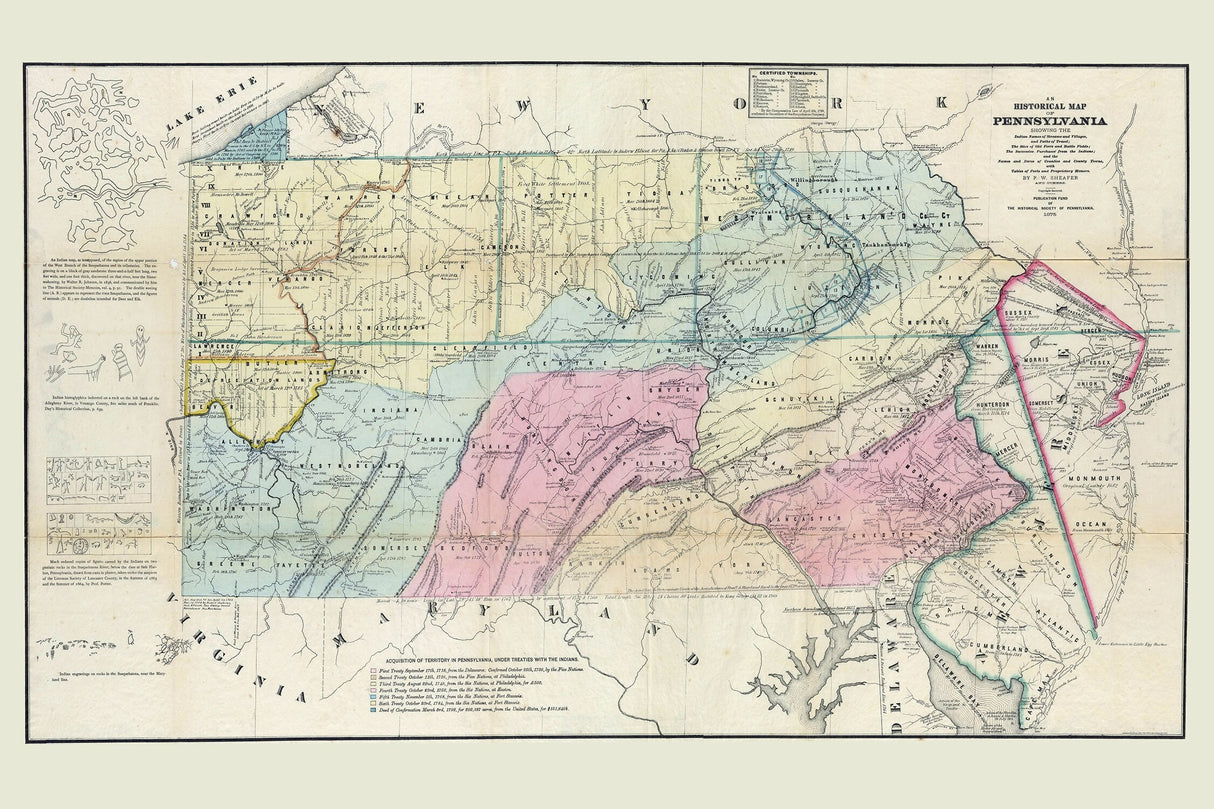 1792 Map of Indian Territory Changes and Names of Pennsylvania