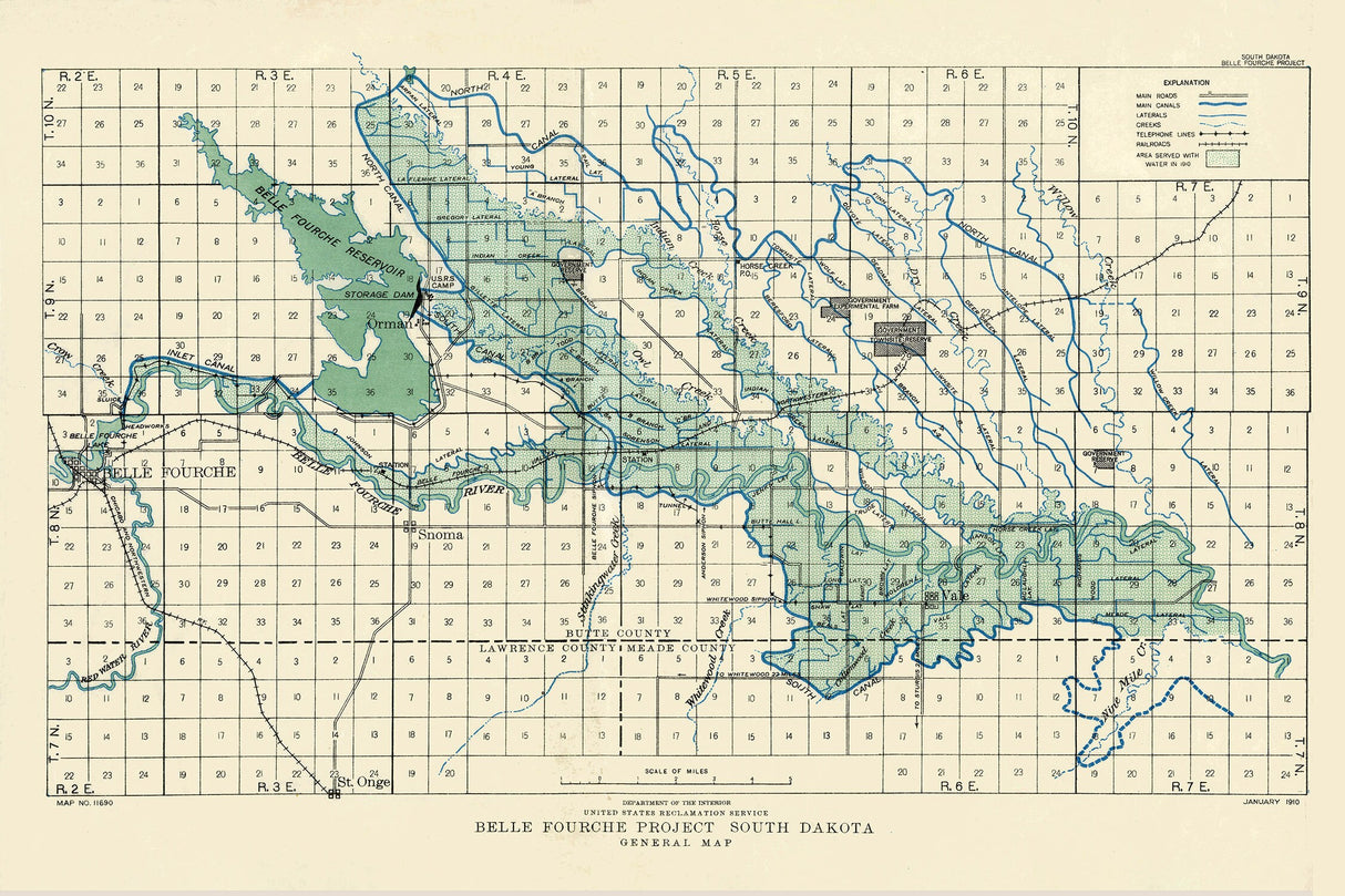 1910 Map of Belle Fourche Lake South Dakota