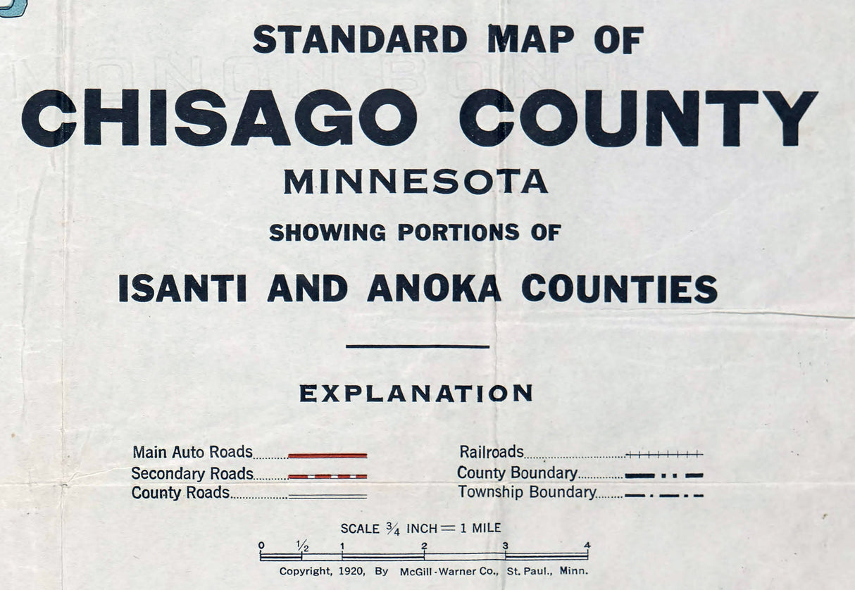 1920 Map of Chisago Anoka and Isanti County Minnesota