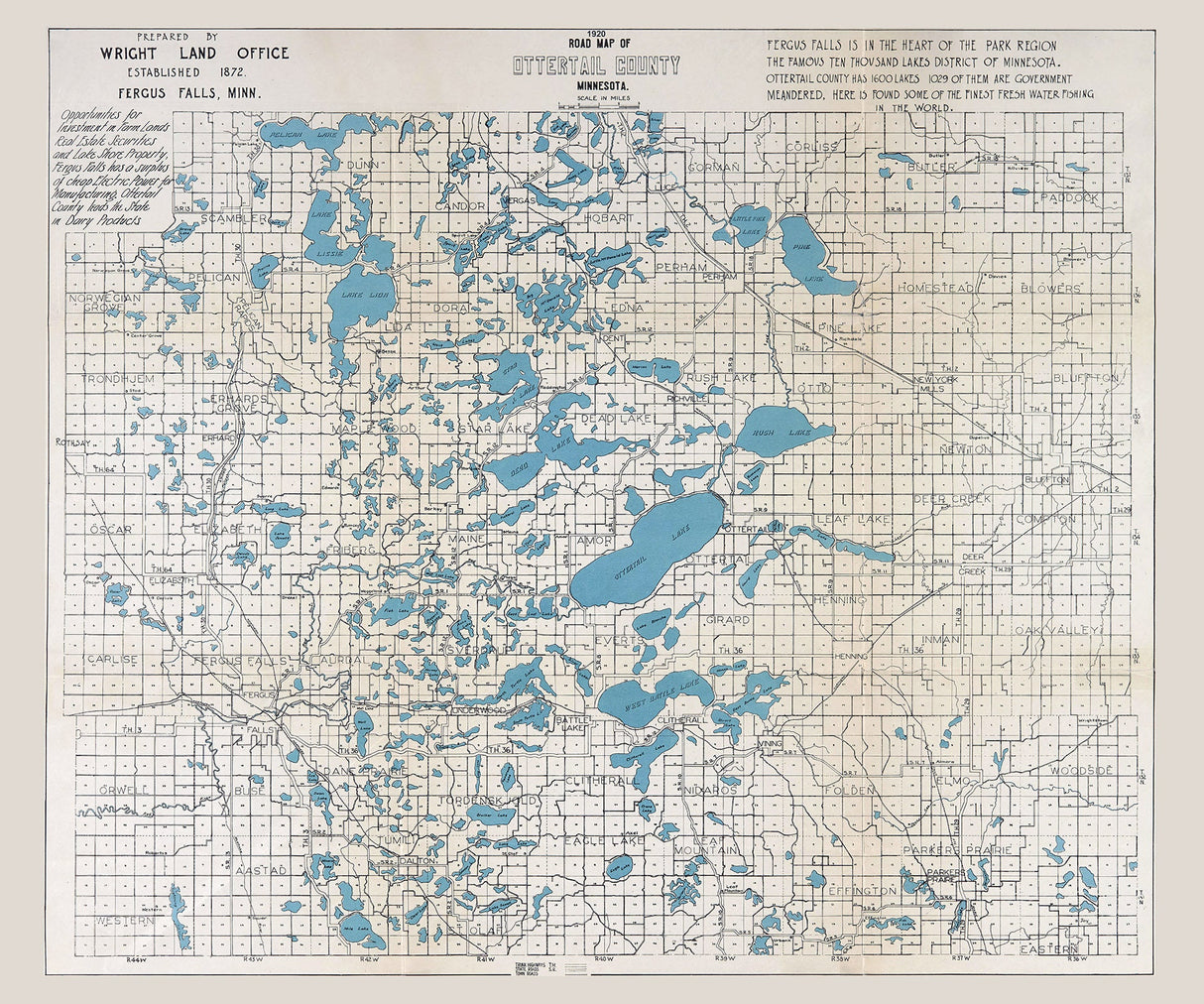 1920 Map of Ottertail County Minnesota