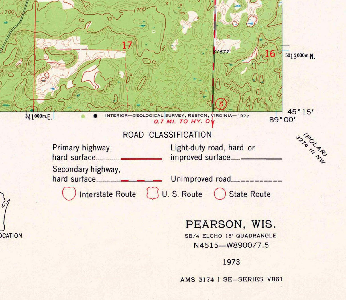 1973 Topo Map of Pearson Wisconsin Quad Game Lake Jack Lake